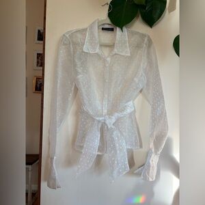 Vintage Sheer Polka Dot Blouse with Belt